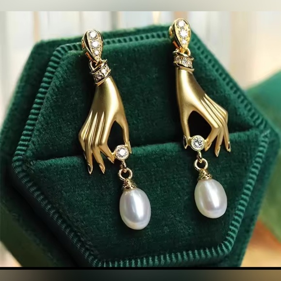 Anthropologie Jewelry - Hand & Pearl Drop Earrings – Surrealist Art-Inspired